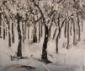 Joy Moore, Alberi nella neve (2009), olio su tela, cm 30x25