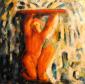Sergio Boldrin, Il giullare come una cariatide (2012), olio su tela, cm 50x50