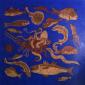 Ettore Battista, Vite marine (2010), mosaico in legno di mogano, noce, pastiglia azzurra, cm 86,5x86,5