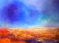 Joy Moore, Blue sky, orange Earth (2013), tecnica mista su tela, cm 70x50