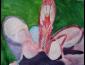 Beate Kulina, Praying mantis on pink orchid (In the tropical rain forest) (2013), acquerello su carta, cm 65x50