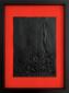 Violino Mantieco, Stratificazione N. 2 (Nero e rosso fluo) (2022), vernice polivinilica a base acqua su cartoncino e carta fotografica, cm 30x42
