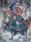 Mara Roscini, Samurai in lotta (2022), pittura su ceramica e oro a terzo fuoco, con bordi lavorati con la tecnica maki-e (lacca dorata), cm 37x47