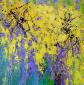 Joy Moore, Yellow Iris with Purple (2021), acrilico su tela, cm 80x80
