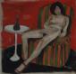 Angela Policastro, Autoritratto in poltrona (2008), tecnica mista su tela, cm 90x90