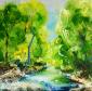 Joy Moore, Alberi alti, Val di Lanzo 1 (2010), tecnica mista su tela, cm 80x80