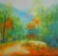 Joy Moore, Alberi alti, Val di Lanzo 2 (2010), tecnica mista su tela, cm 80x80