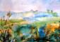 Joy Moore, La chiesa nelle colline del Monferrato (2009), acquerello, cm 25x17