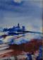 Joy Moore, Monferrato invernale (2008), acquerello e inchiostro su carta, cm 52x25, trittico, part. Cocconato invernale