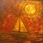April Bending, Into the settig sun, acrilico su tela, cm 30x30