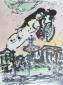 Marc Chagall, Les amateurs en vol (1963), litografia originale a colori, cm 24,3x32